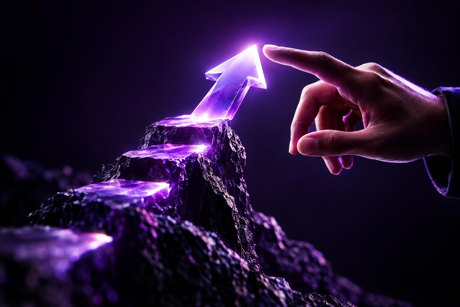 A dramatic hero product image highlighted in a dark ChatGPT-like interface with a hand pointing to it